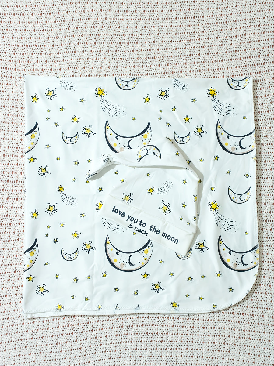 Parure 2 pièces pour nouveau-né : couverture-emmaillotage et bonnet — Monptitlou