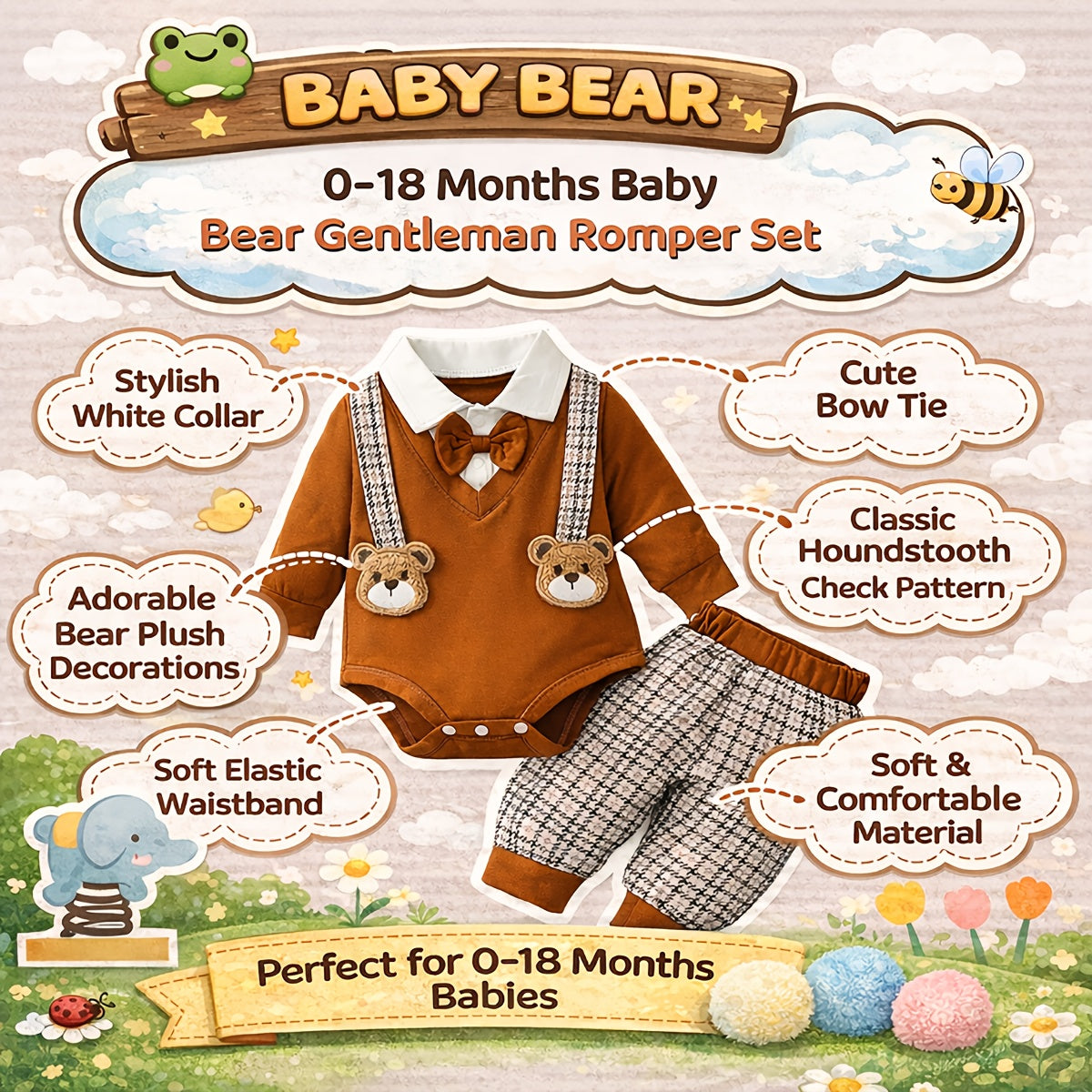 Ensemble 2 pièces pour bébé garçon, tenue ours de dessin animé — Monptitlou Image