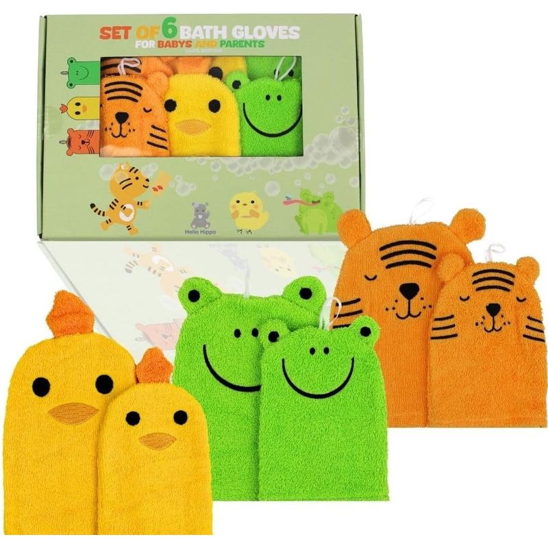 Ensemble Hello Hippo de 6 Gants de Toilette pour Bébé et Parents — Monptitlou Image