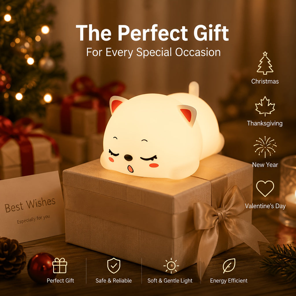 Veilleuse Chat Mignon, Lampe LED en Forme de Chat Endormi — Monptitlou