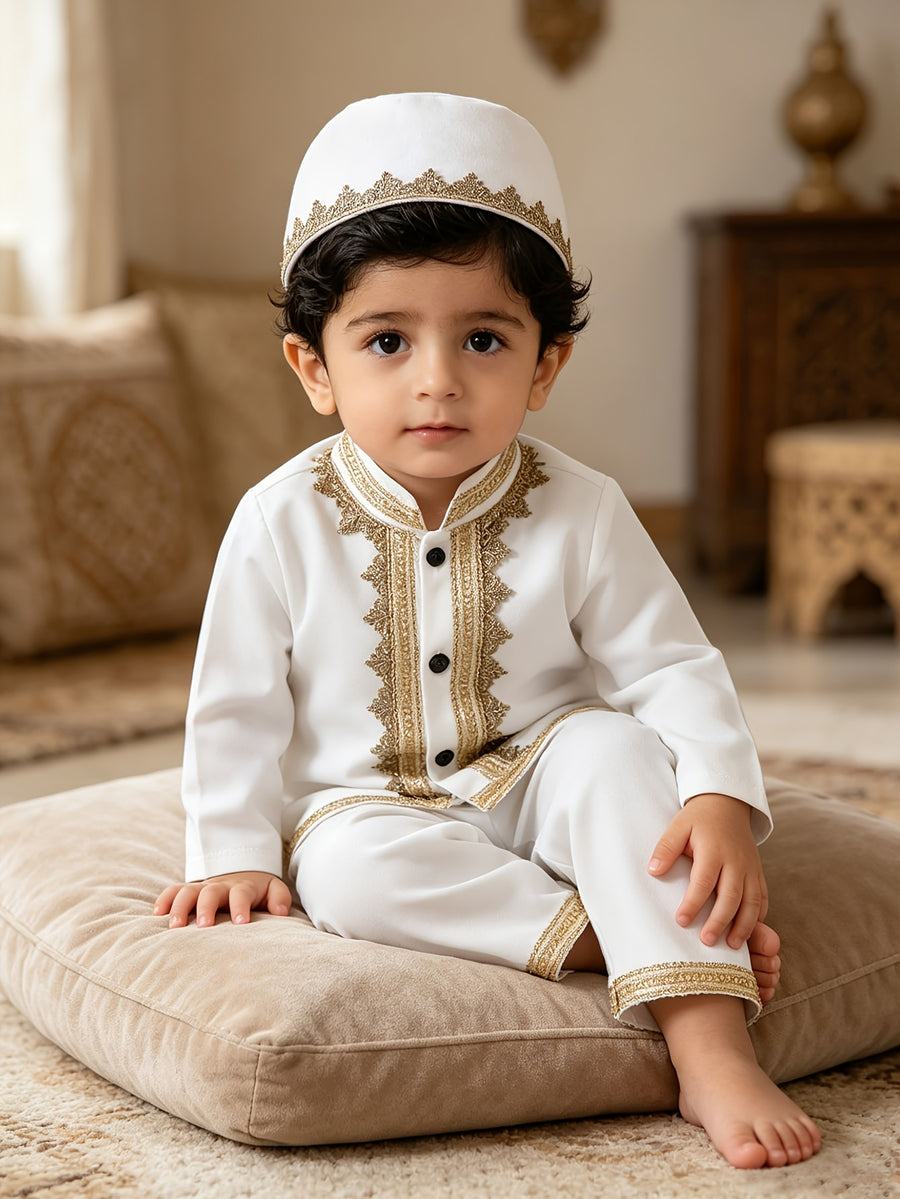 Ensemble traditionnel formel blanc pour bébé garçon moyen-oriental avec — Monptitlou
