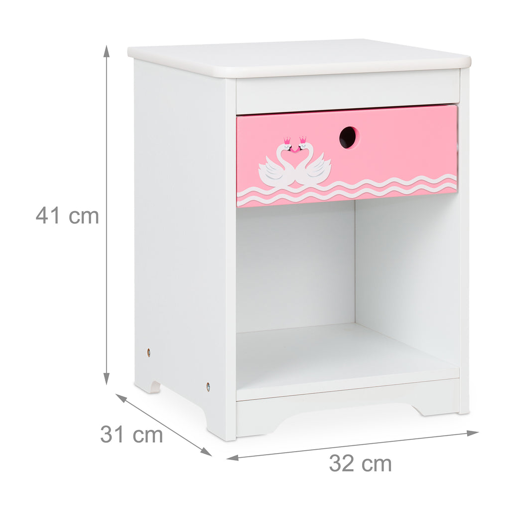 Table de chevet pour enfant « Cygne » en blanc/rose — Monptitlou