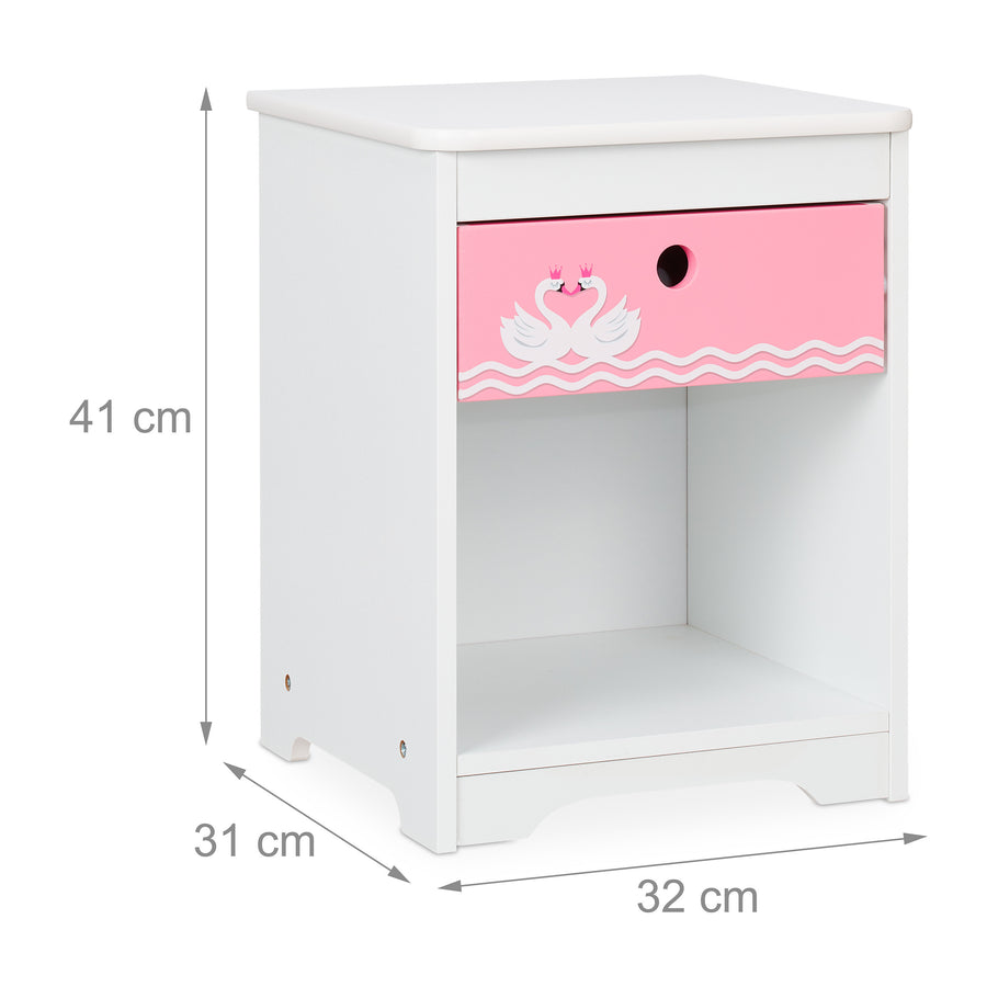 Table de chevet pour enfant « Cygne » en blanc/rose — Monptitlou