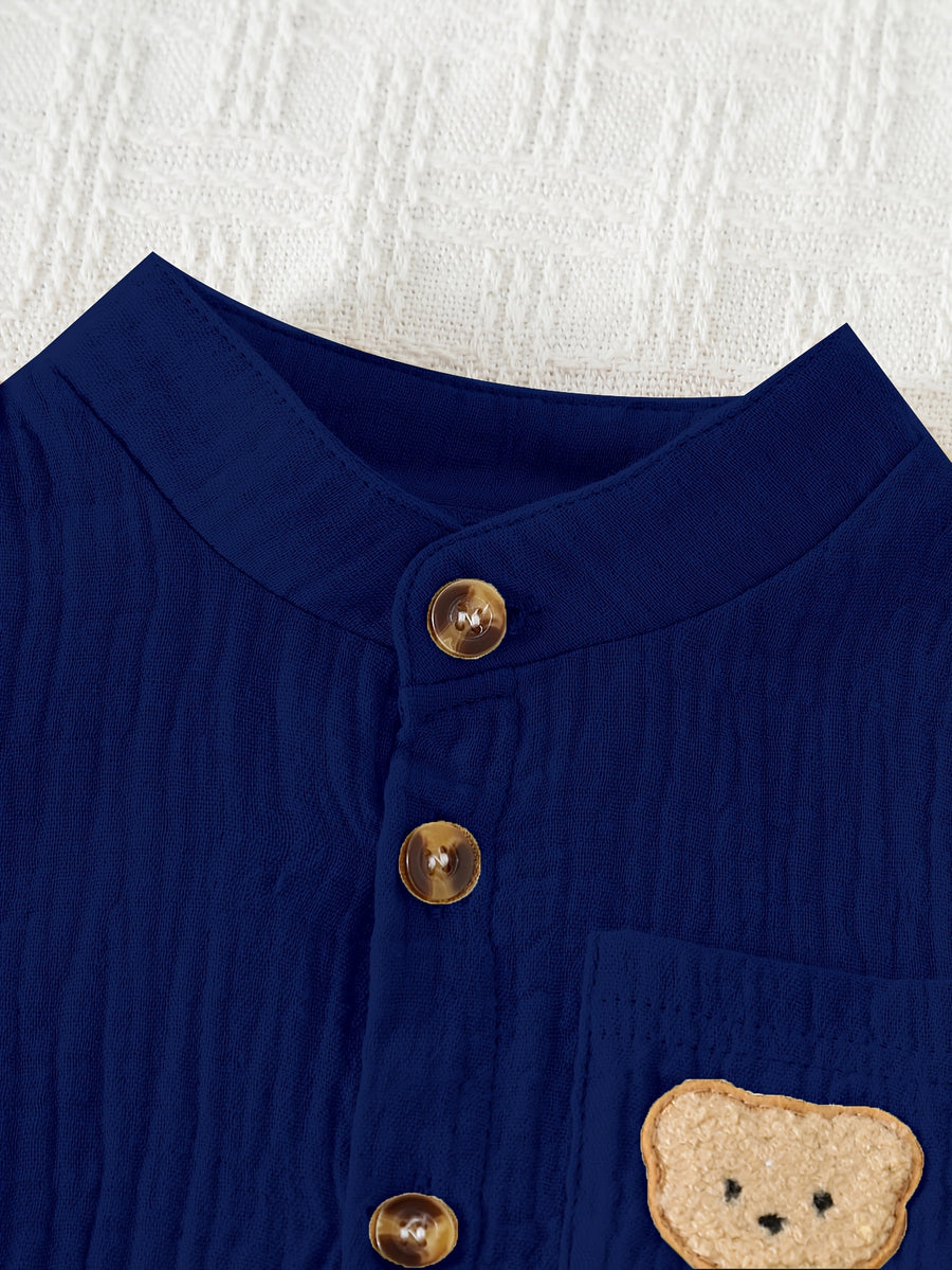 Ensemble 2 pièces pour garçon 0-3 ans : chemise à col droit manches