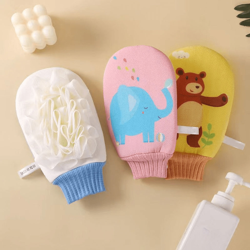 Gant de bain cartoon 1 pc, double face, frottement, mousse riche — Monptitlou