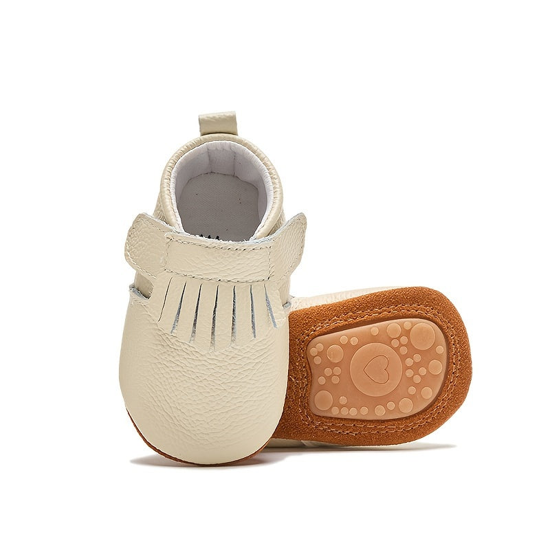 Chaussures de bébé à semelle souple en cuir véritable respirant, printemps et automne, à bout rond à franges, chaussures
