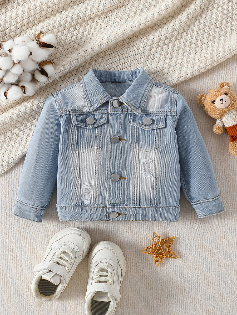 Veste en jean délavé bleu clair motif petit ours garçon, photo 22