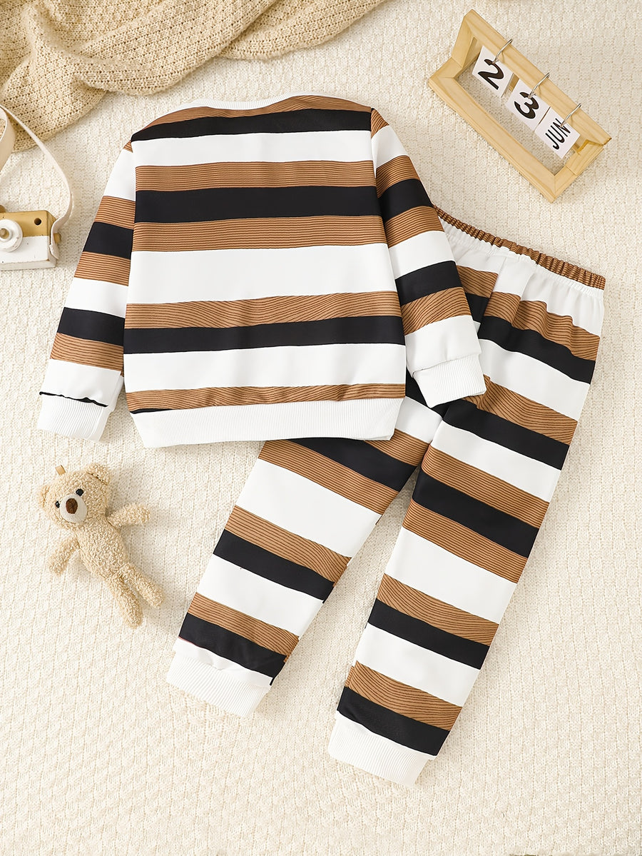 Pull et pantalon en polaire à rayures imprimées pour garçon — Monptitlou