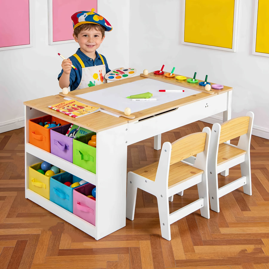 Table d'art et chevalet 2-en-1 pour enfants avec chaises — Monptitlou