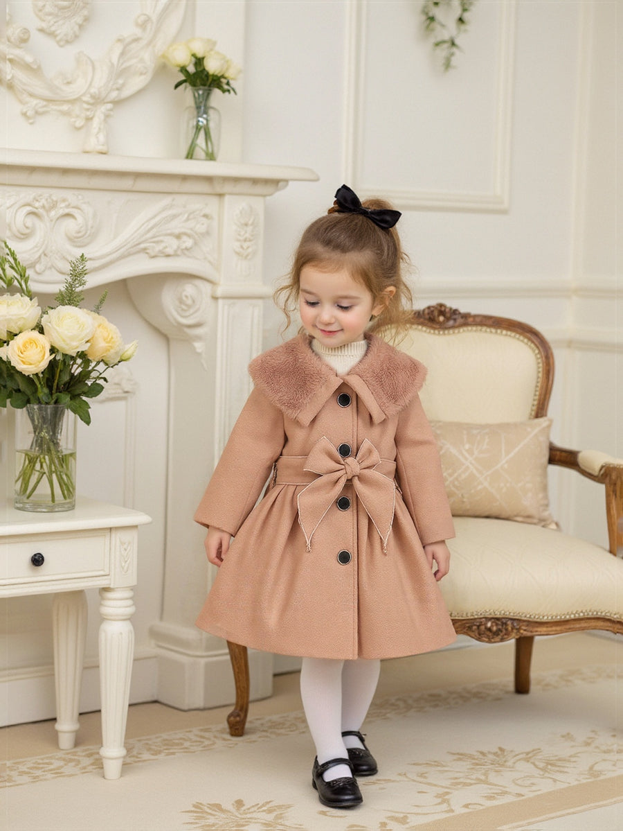Veste princesse pour filles, col plush marron clair grande taille — Monptitlou