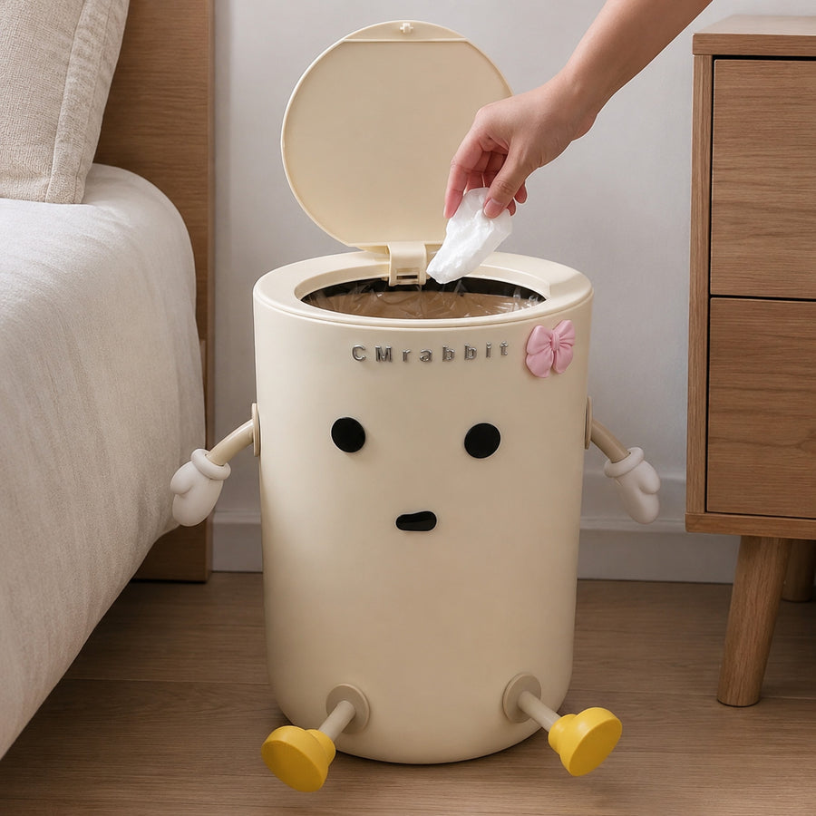 Poubelle à dessus ouvert CM Lapin, 1pc, Blanche, Poubelle en plastique — Monptitlou