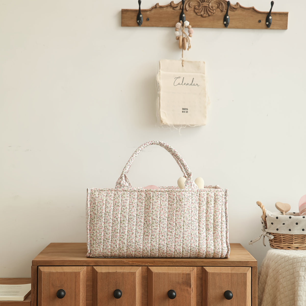 Panier de rangement matelassé floral rose — Monptitlou Image