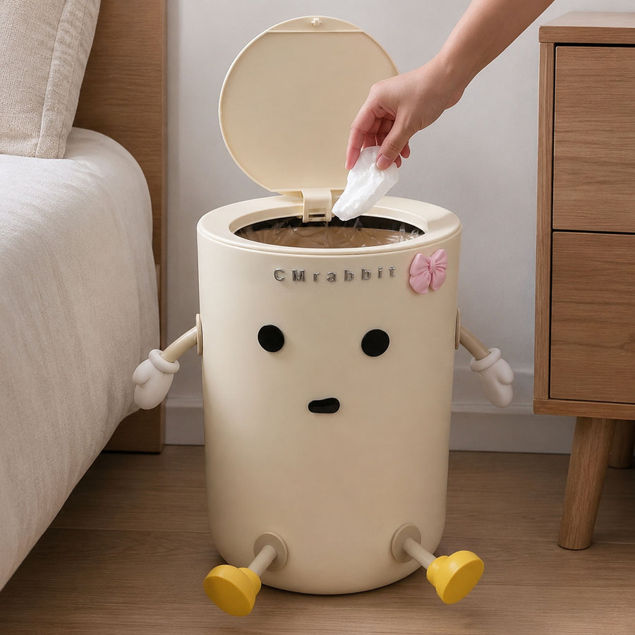 Poubelle à dessus ouvert CM Lapin, 1pc, Blanche, Poubelle en plastique — Monptitlou