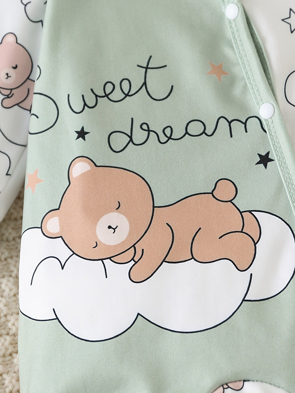 Barboteuse à pieds pour bébé avec imprimé ours endormi "Sweet Dream" — Monptitlou