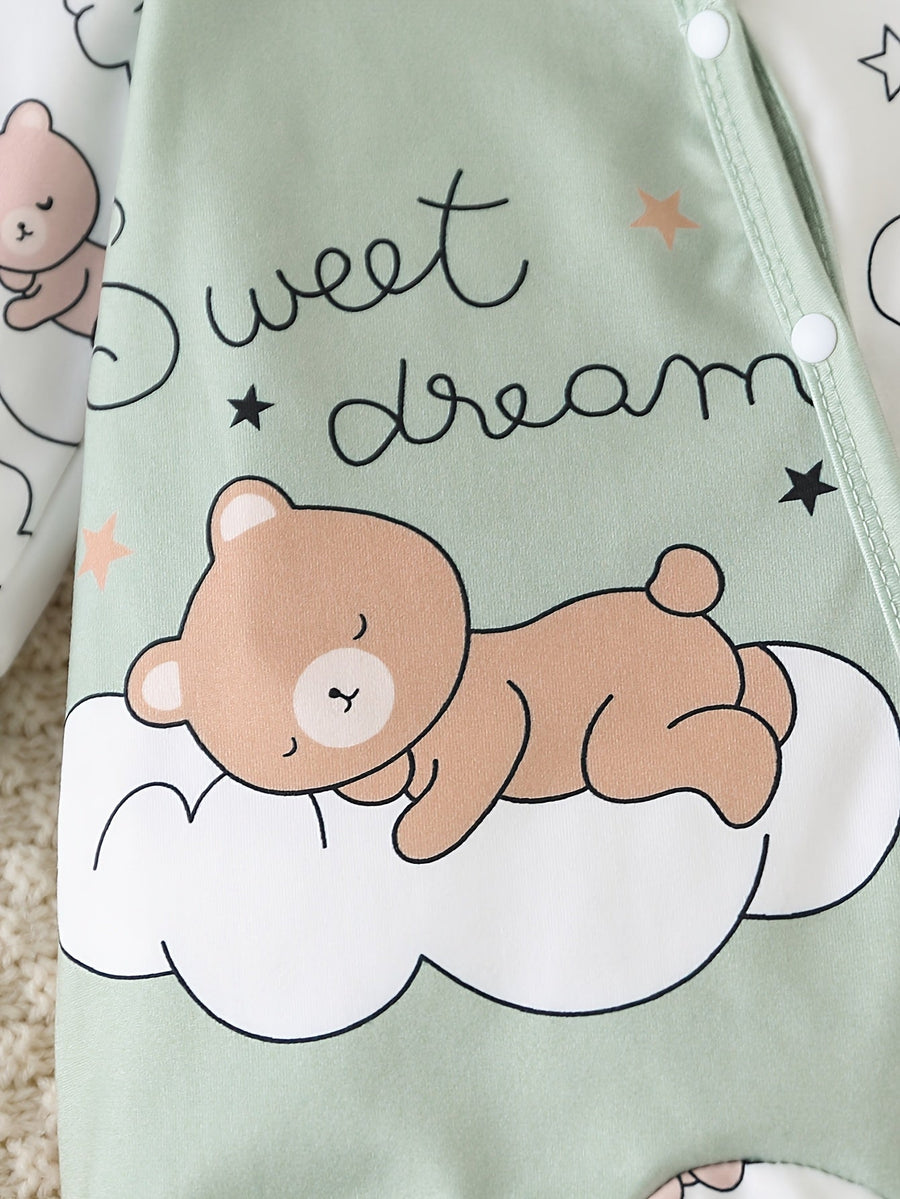 Barboteuse à pieds pour bébé avec imprimé ours endormi "Sweet Dream" — Monptitlou