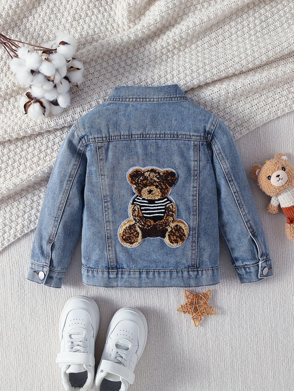 Veste en jean délavé bleu clair motif petit ours garçon, photo 19