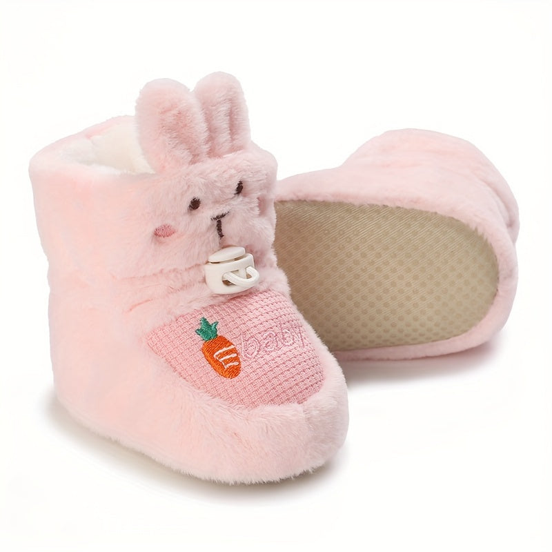 Chaussures d'hiver pour nouveau-nés 0-1 an, bottes chaudes doublées peluche avec motifs mignons, semelles souples, chaus
