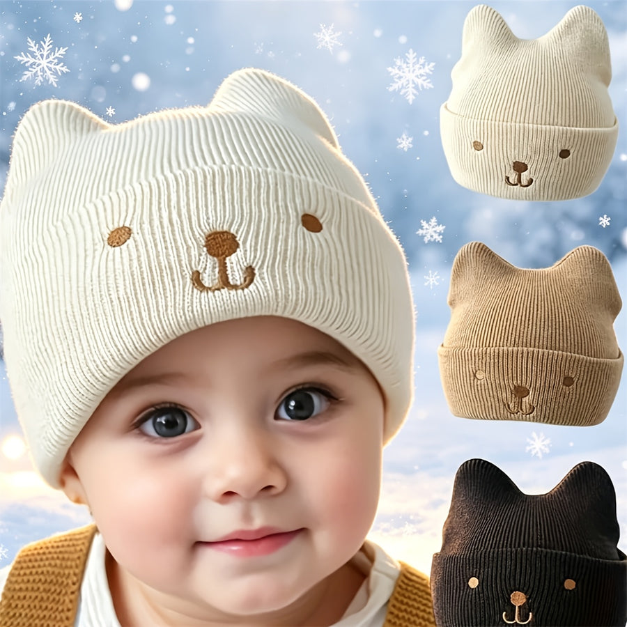 Bonnet en Coton Tricoté pour Tout-Petits avec Design Oreilles d'Ours — Monptitlou