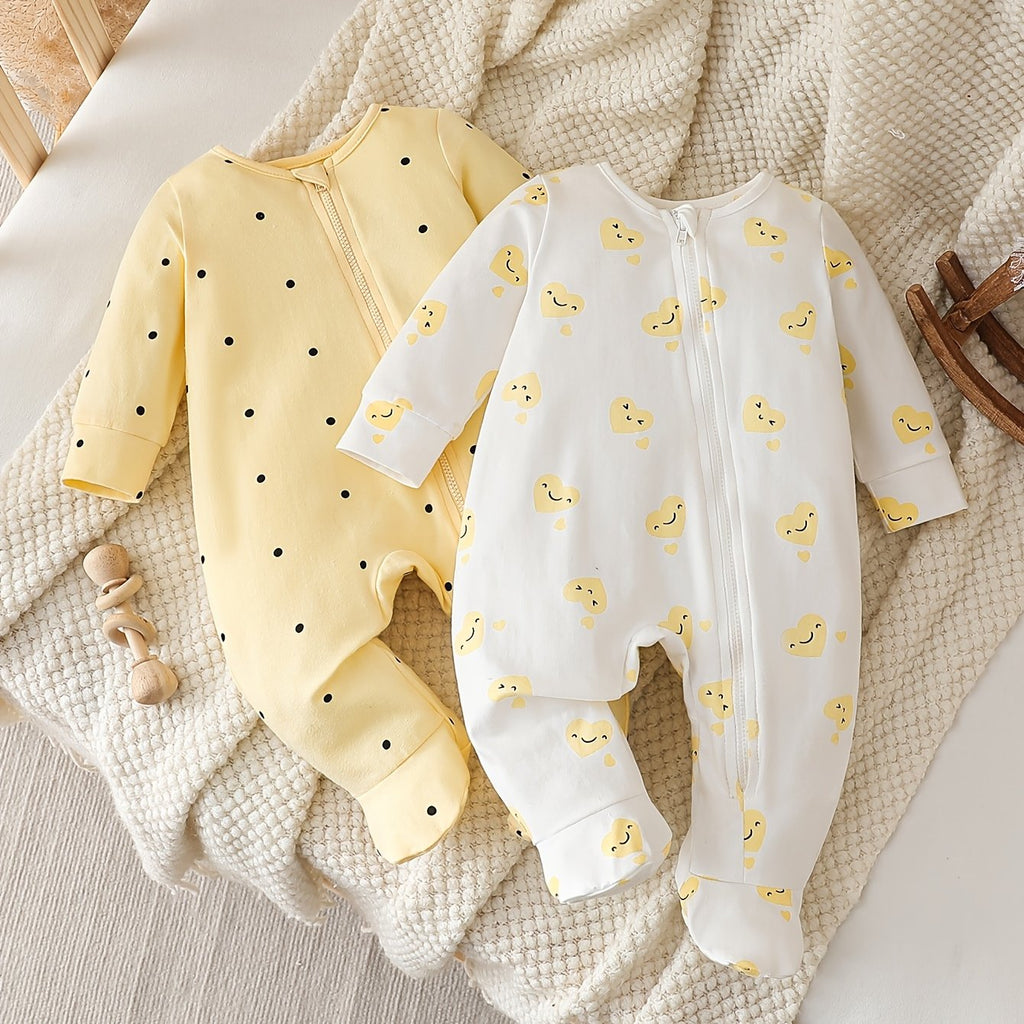Bodies zippés à manches longues et pieds pour bébés filles — Monptitlou