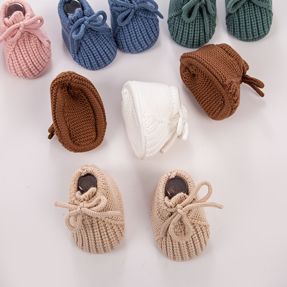 1 Paire Chaussons Crochets Nouveau-né Automne Hiver avec Nœud 0-12 Mois Garçon Bref Chaussettes Cheville Chaussures de S