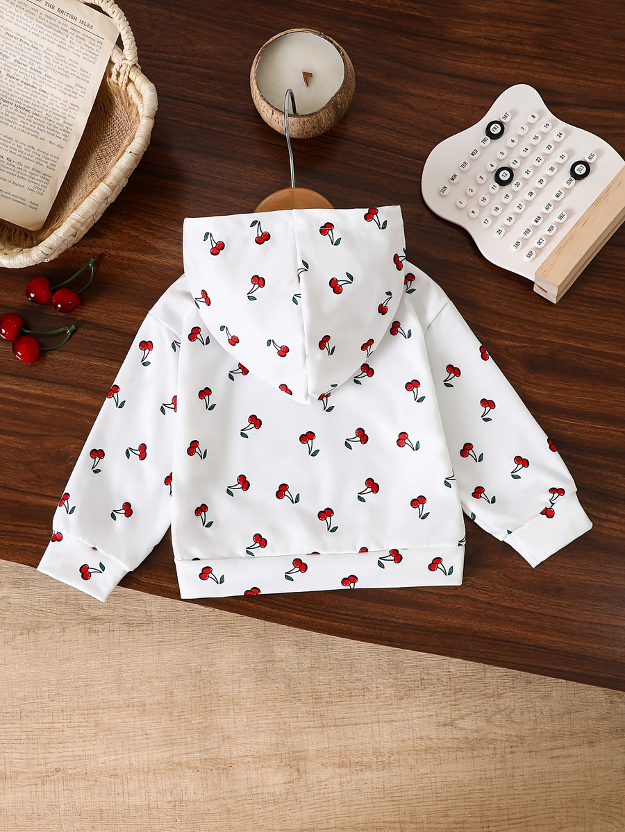 Pull à capuche manches longues imprimé cerises partout pour filles — Monptitlou