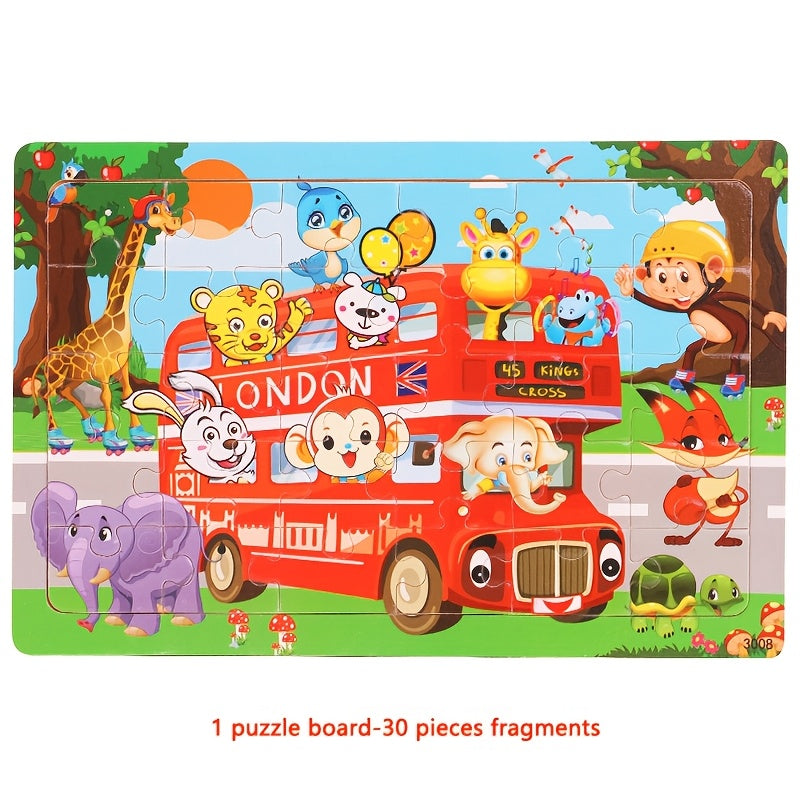 En 1 plateau de puzzle en bois pour enfants, animaux, dinosaures — Monptitlou Image