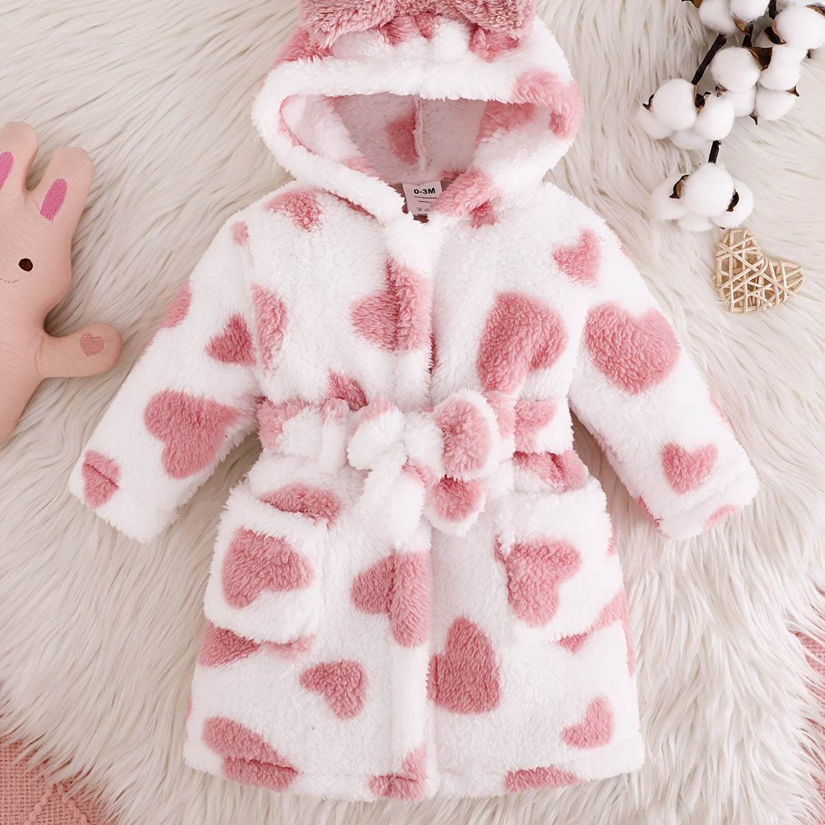 Robe de nuit douillette à motif cœur pour nouveau-née avec nœud — Monptitlou Image