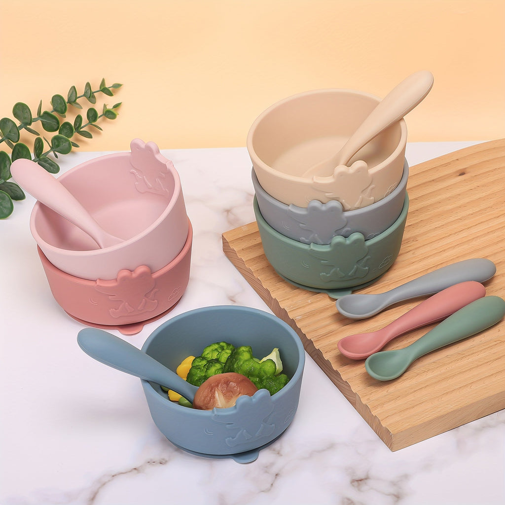 Sets d'alimentation pour enfants : bol et cuillère en silicone avec — Monptitlou