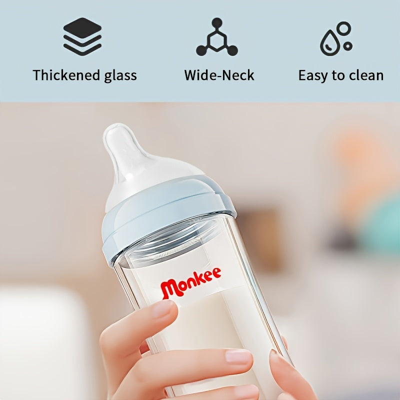 Biberon en verre 160 ml/240 ml, Col large, Verre épais, Anti-colique — Monptitlou