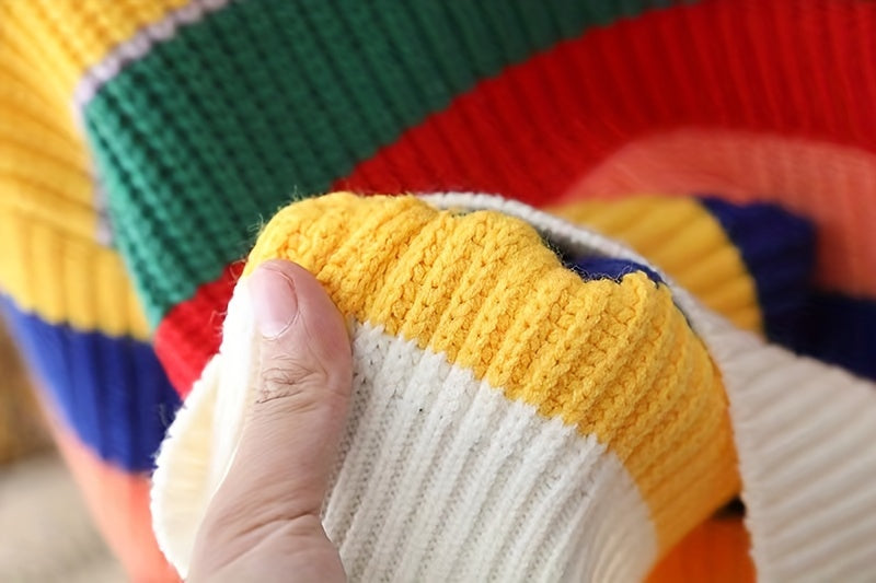 Pull rayé pour enfants, pull arc-en-ciel à col rond — Monptitlou