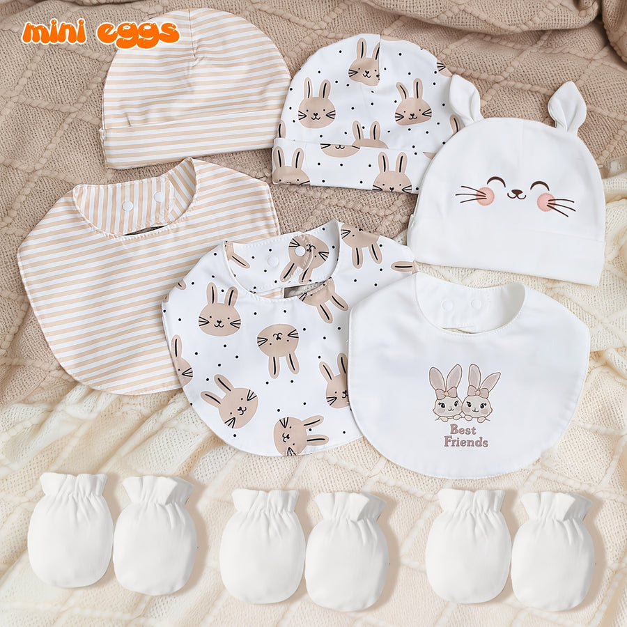 Mini œufs bonnet bavoir moufles ensemble multi-pièces motif lapin tissu — Monptitlou