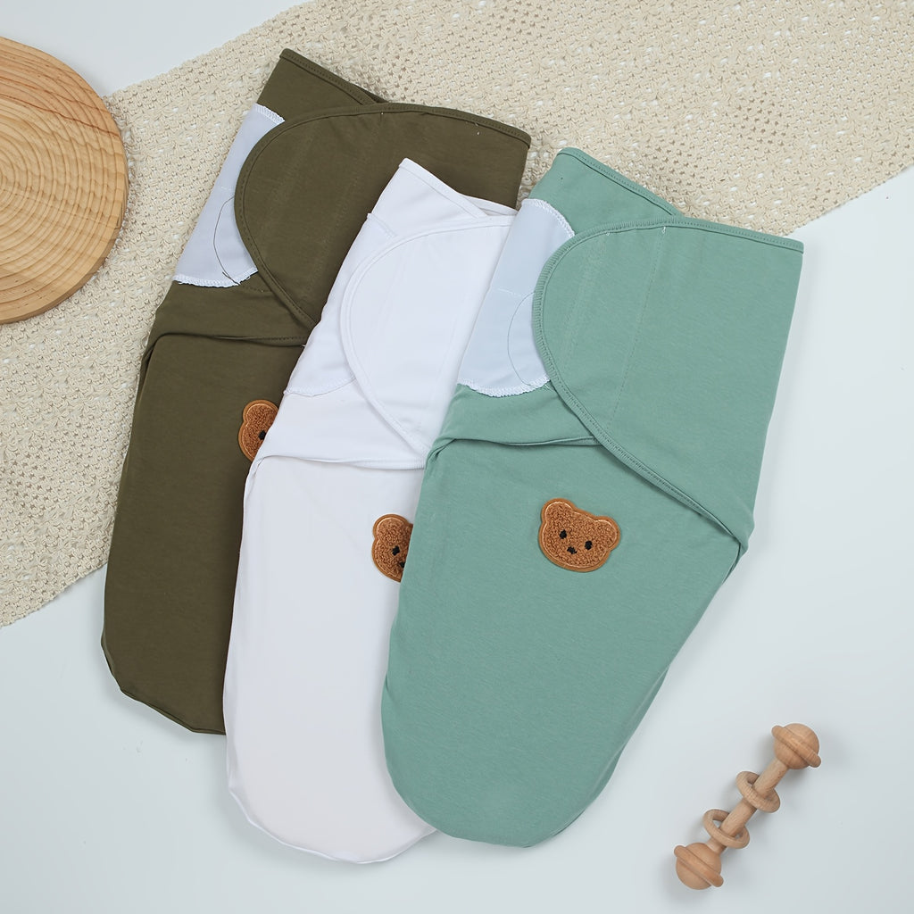 Ensemble d'emmaillotage pur pour bébé 3 pièces, motif appliqué d'ours — Monptitlou