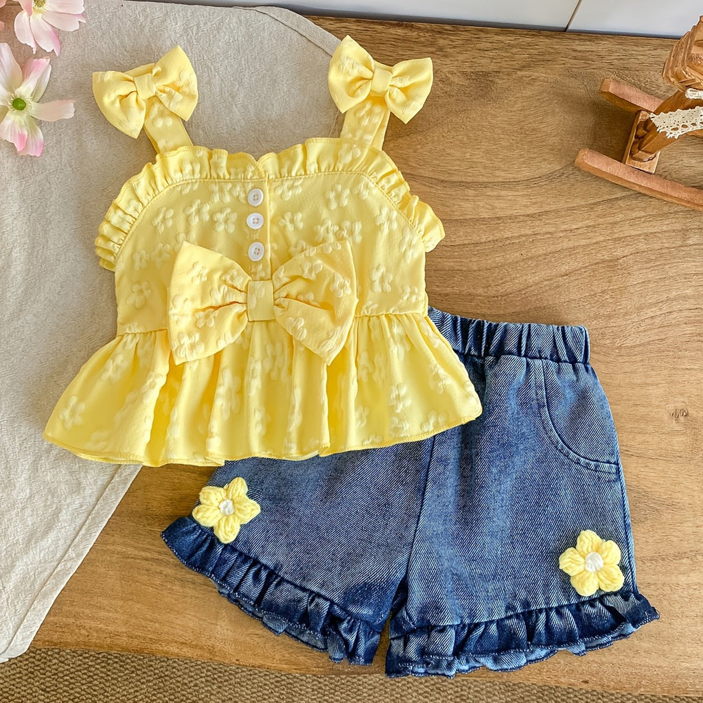 Ensemble 2 pièces pour bébé fille : chemisier sans bretelles à nœud — Monptitlou