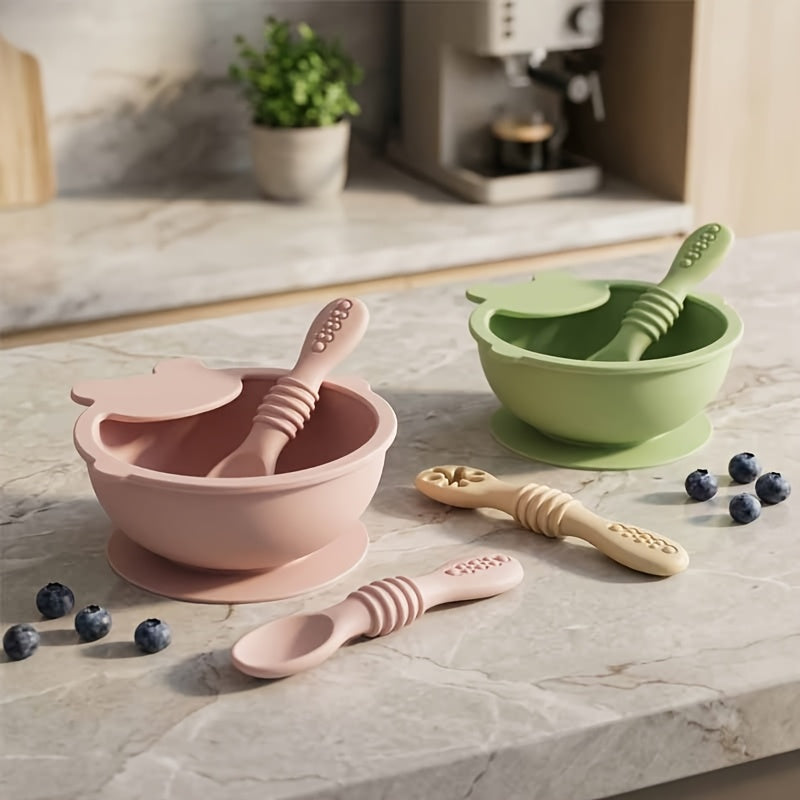 Lot de bol alimentaire en silicone pour bébé avec ventouse et cuillère — Monptitlou