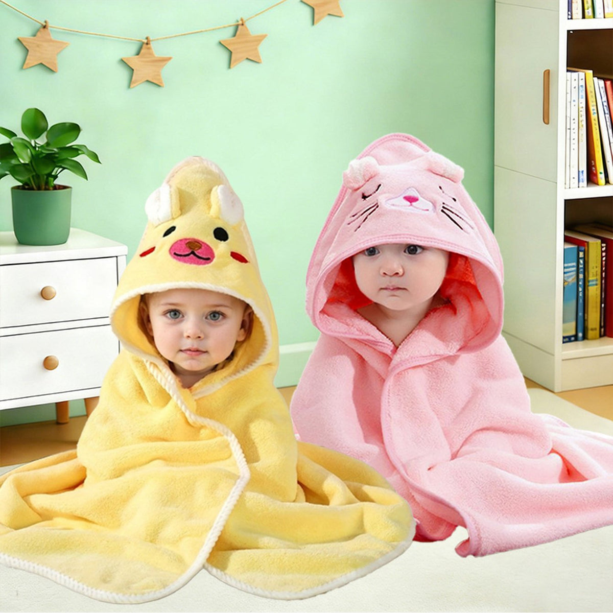 Cape de bain bébé à capuche, motifs colorés, très absorbante — Monptitlou Image