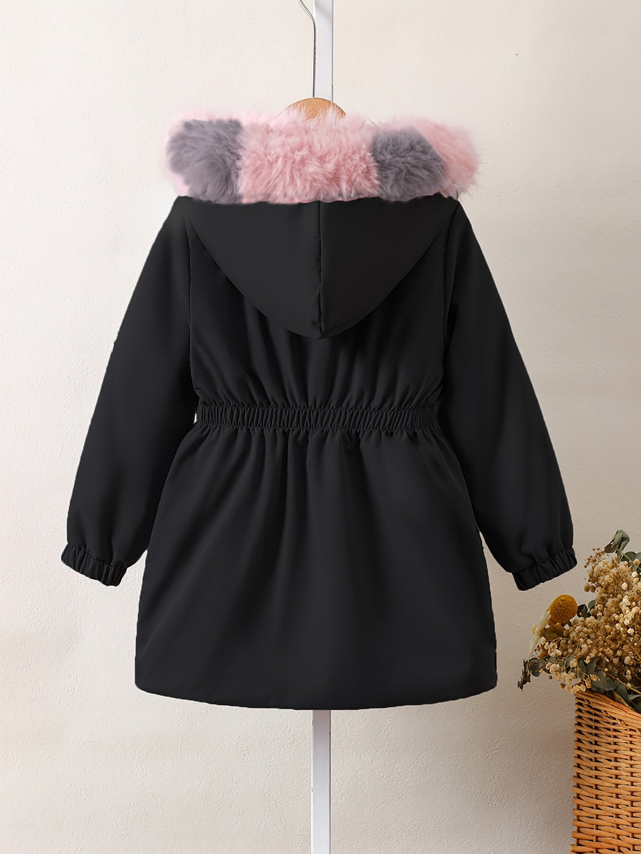 Manteau long à capuche doublé pour filles, automne hiver, décontracté — Monptitlou