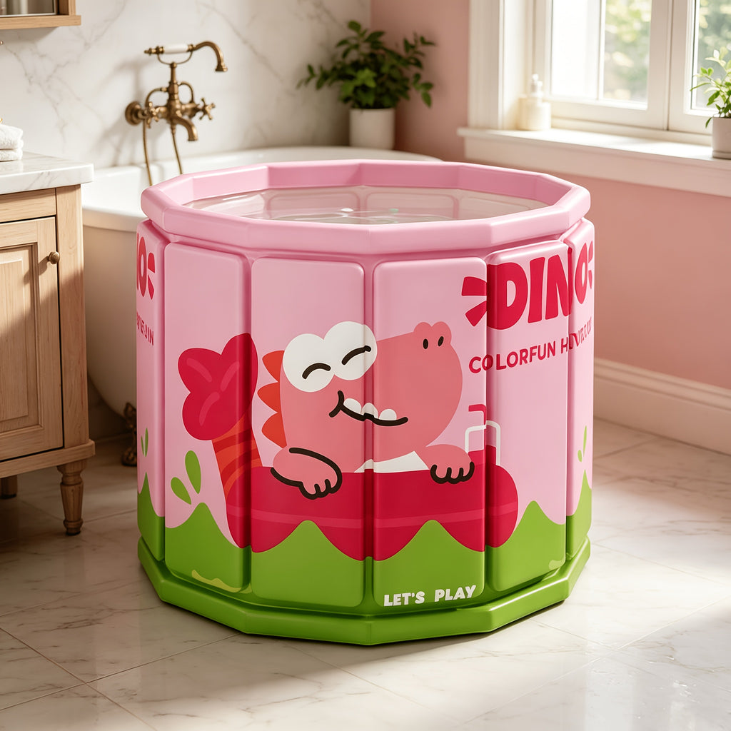 Baignoire pliable ronde avec imprimé dinosaure rose de 70,0 cm et 59,99 — Monptitlou