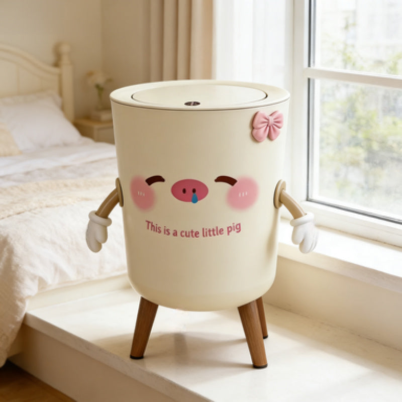 Poubelle couleur crème kawaii avec couvercle à pression pour décoration — Monptitlou