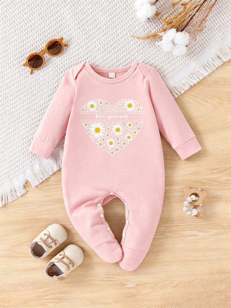 Barboteuse Bébé Printemps/Automne avec Pieds et Motif "Coeur de — Monptitlou