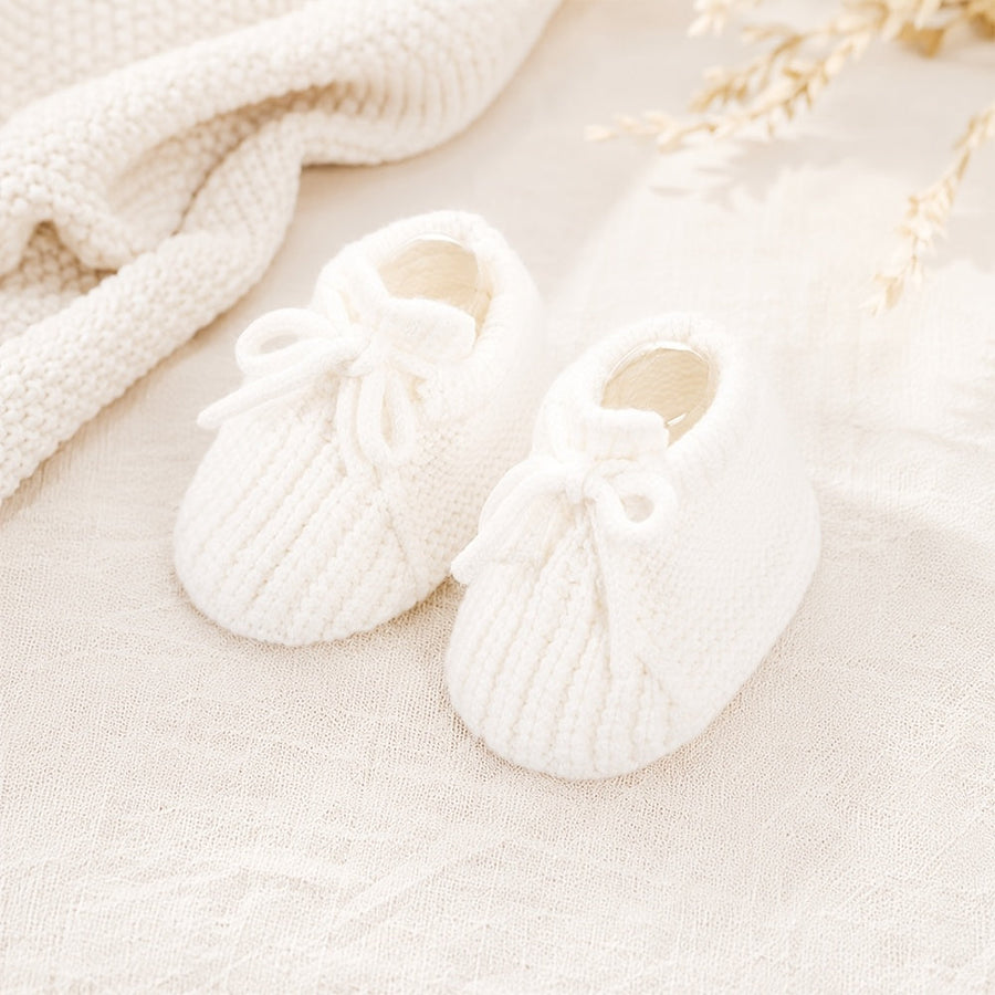 1 Paire Chaussons Crochets Nouveau-né Automne Hiver avec Nœud 0-12 Mois — Monptitlou