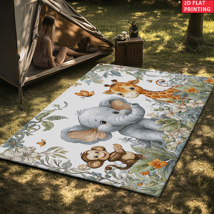 Tapis à motif animaux de la jungle en aquarelle, avec des girafes — Monptitlou