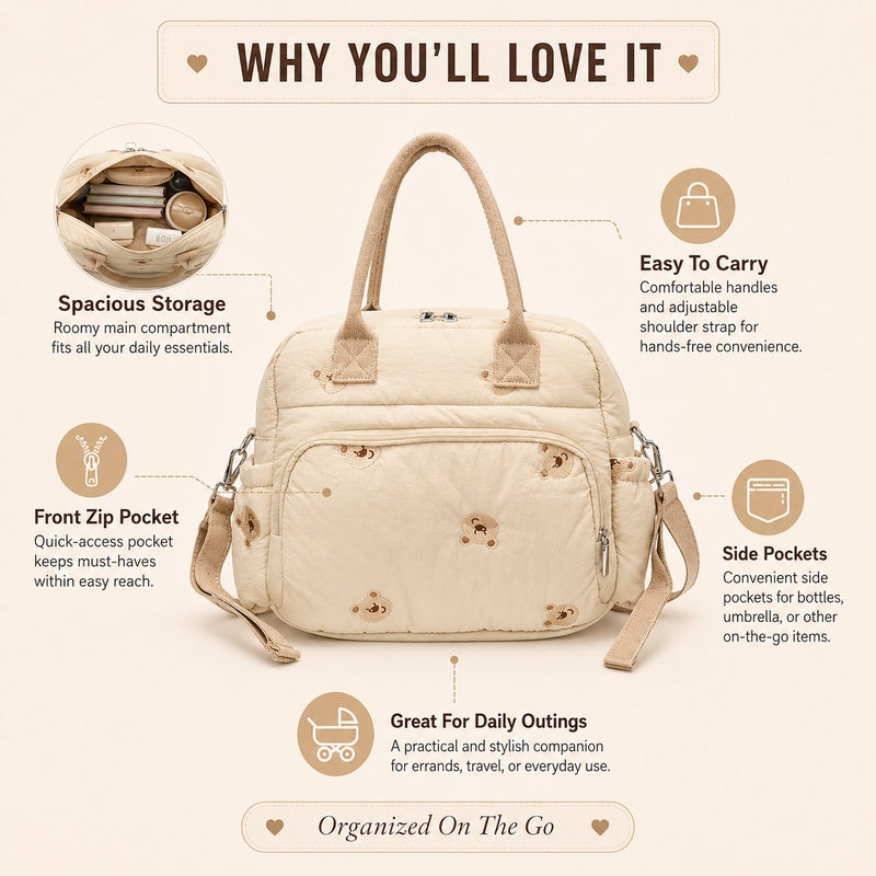Un adorable sac de maman brodé avec un ours — Monptitlou