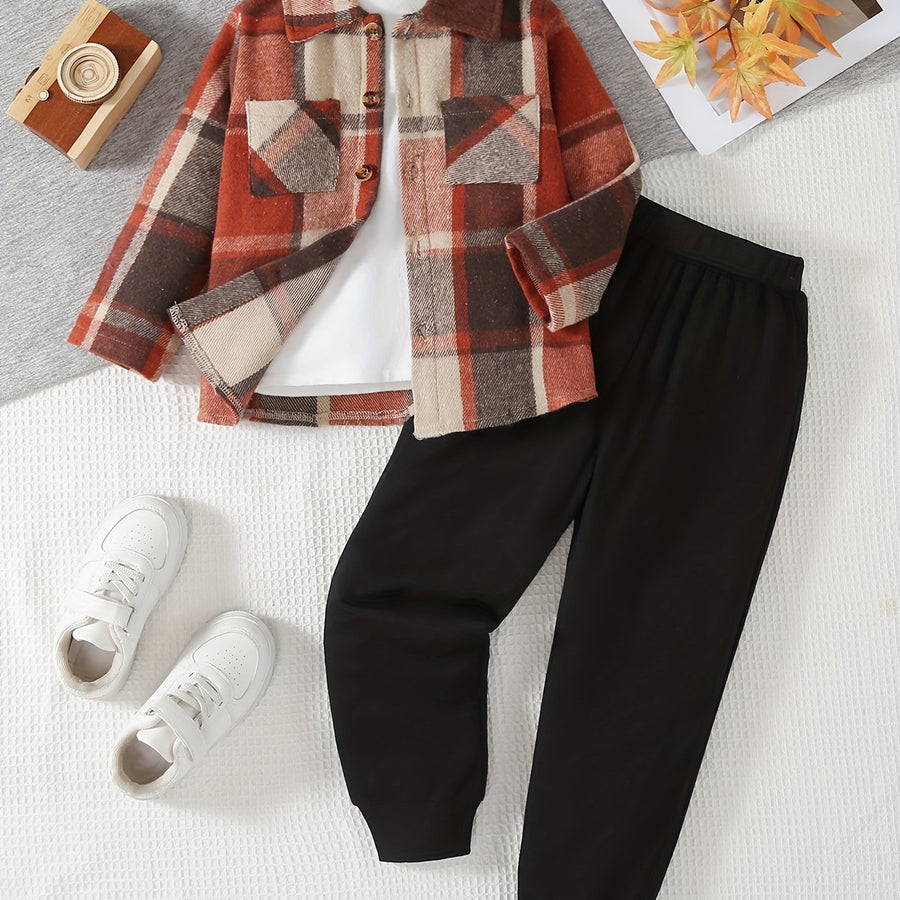 Ensemble 2 pièces vichy veste à double poche et pantalon de sport pour — Monptitlou