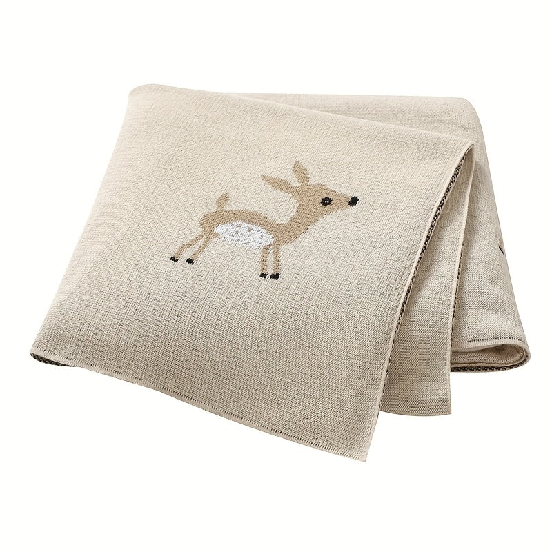 Couverture Bébé Tricot Jacquard Petit Cerf Mignon Couleur Chameau — Monptitlou