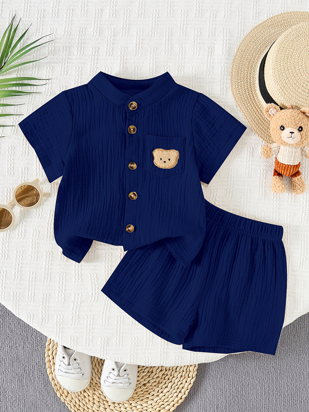 Ensemble 2 pièces pour garçon 0-3 ans : chemise à col droit manches