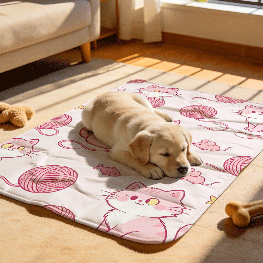 Matelas -fuites lavable Petit Monde Mignon avec chat rose jouant avec — Monptitlou Image