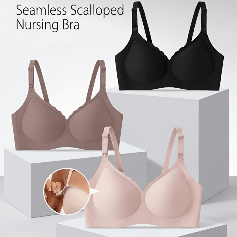 Ensemble 3 pièces Soutien-gorge d'allaitement couleur unie Bord volant — Monptitlou