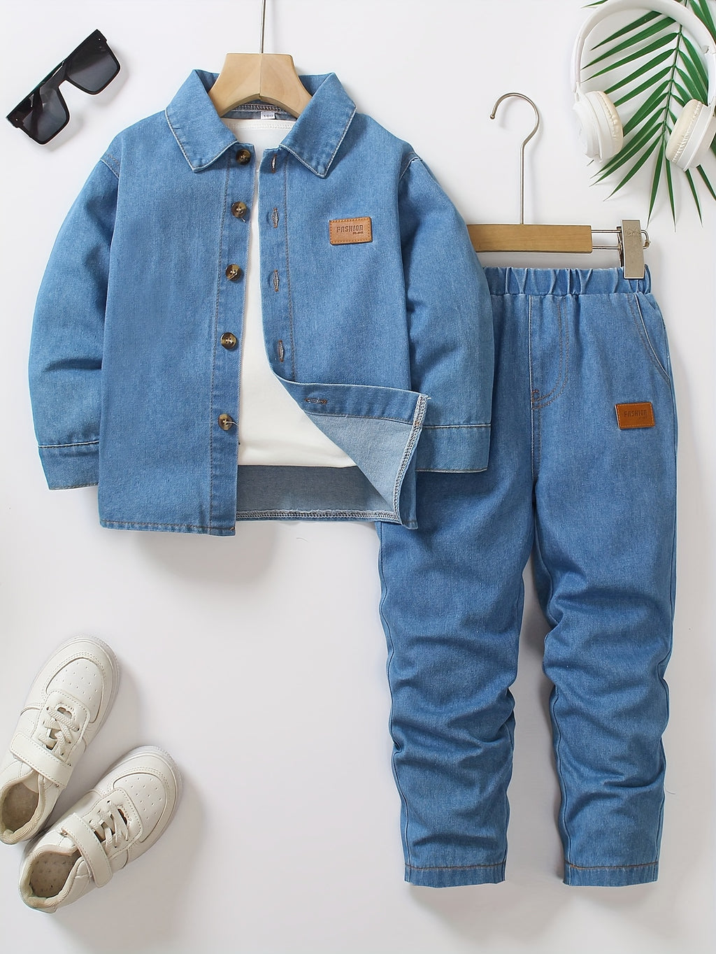 1 Ensemble Jeune Denim Manches Longues et Pantalon Long : Comprend une — Monptitlou