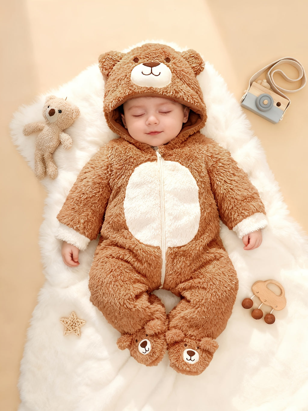 Grenouillère polaire à capuche ourson, 0 à 1 an — Monptitlou