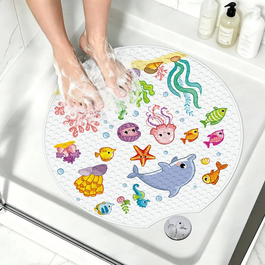 1 tapis de bain rond avec rainure — Monptitlou